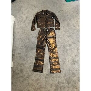 FUBU Metallic Bronze Copper 2 Piece Jacket and Pants Set Vintage NWT